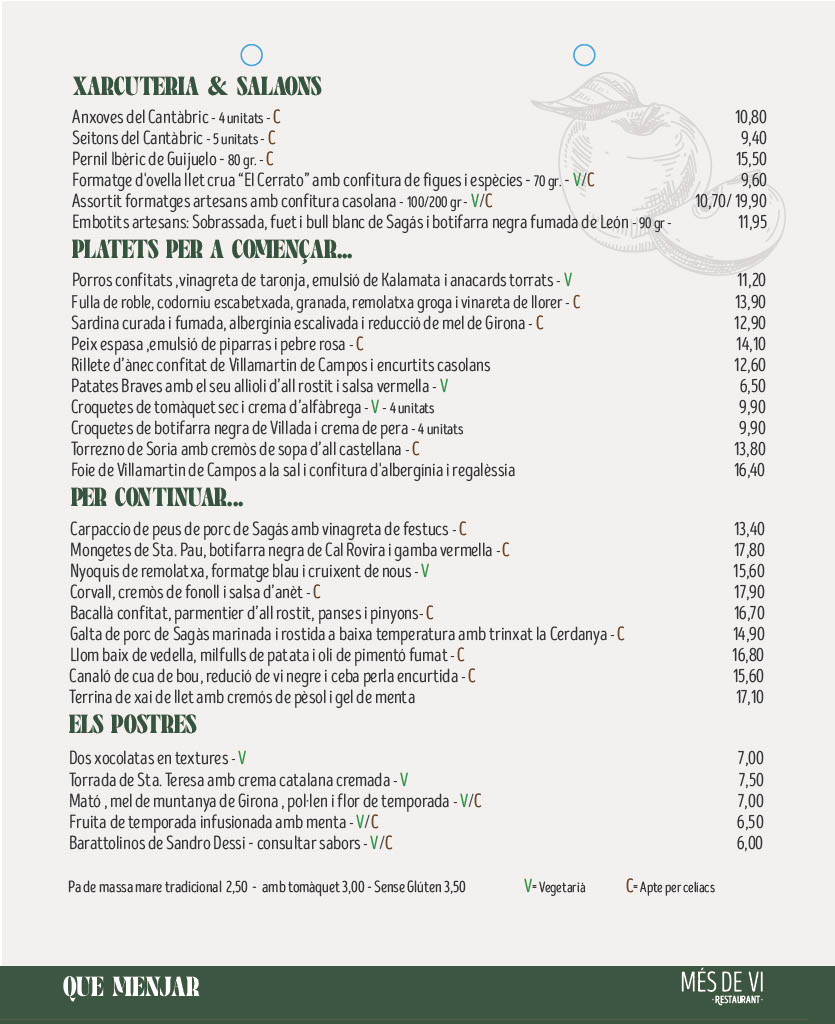 Carta Més de Vi Restaurant