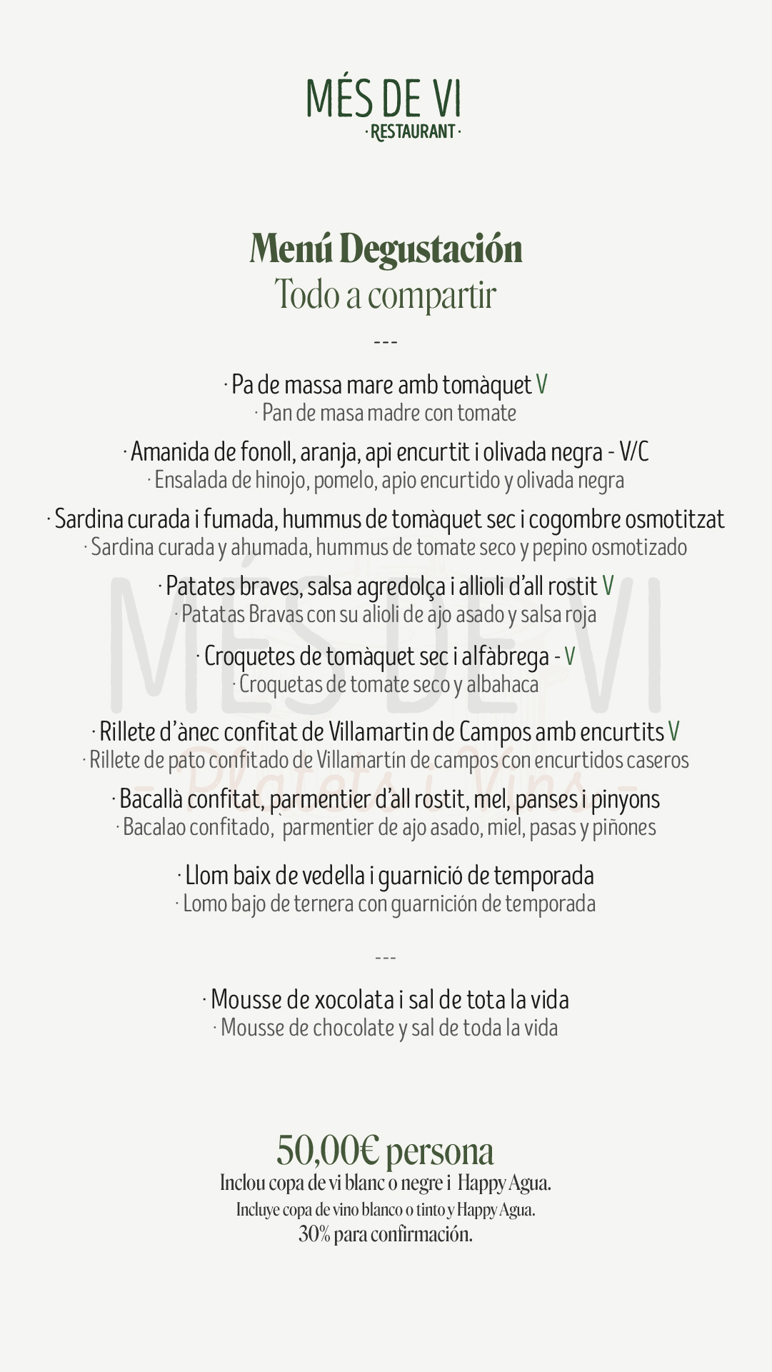Menú para grupos en Més de Vi Restaurant por 50 euros por persona