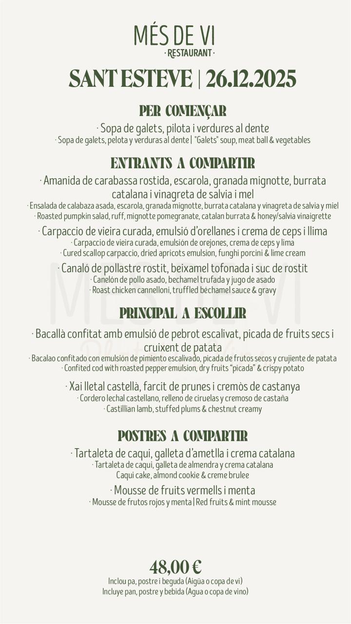 Menú de Sant Esteve a Més de Vi Restaurant, Poblenou
